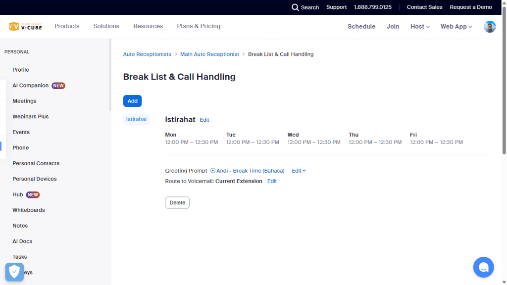 Break Hours Zoom Phone Auto Receptionist