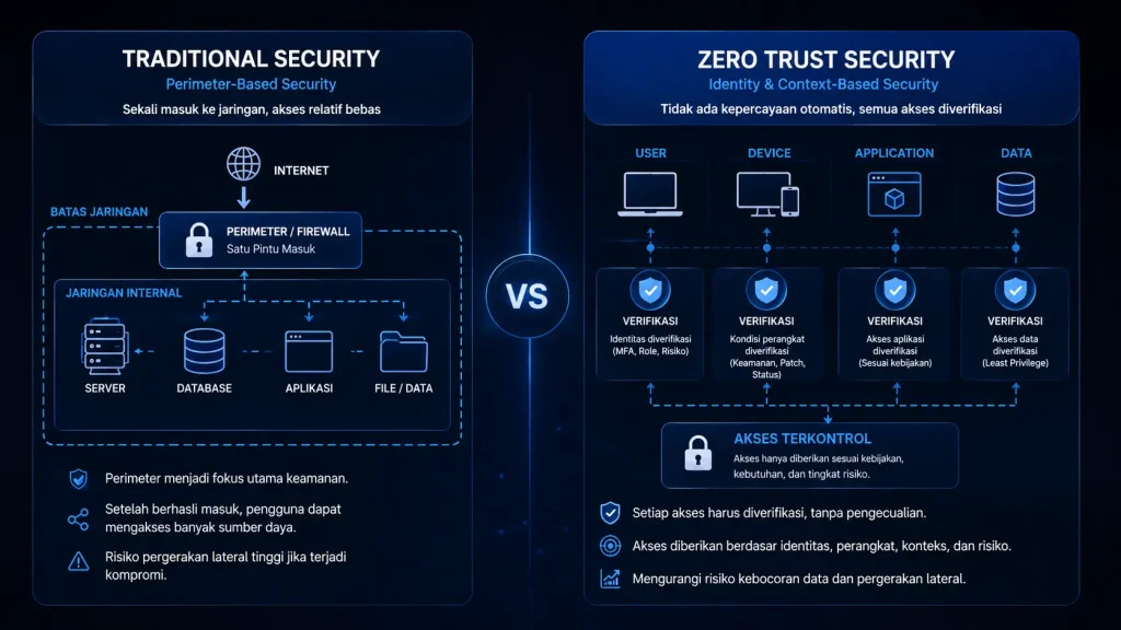 Traditional security vs zero trust security